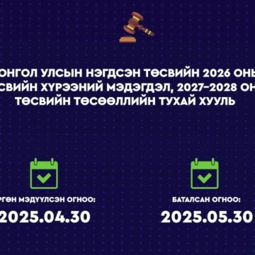 Монгол Улсын нэгдсэн төсвийн 2026 оны төсвийн хүрээний мэдэгдэл, 2027-2028 оны төсвийн төсөөллийн тухай хууль