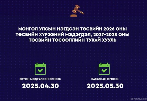 Монгол Улсын нэгдсэн төсвийн 2026 оны төсвийн хүрээний мэдэгдэл, 2027-2028 оны төсвийн төсөөллийн тухай хууль